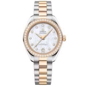 Omega Aqua Terra diamond mother of pearl two tone